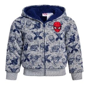 New Spider-Man Kid's Boy's Full Zip Plush Lined Hoodie Jacket